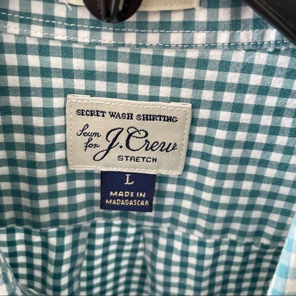 J Crew Size L Green plaid dress shirt Stretch classic fit Cotton and elastane - Picture 4 of 5